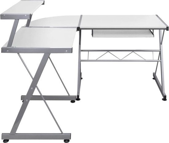 vidaXL Bureau d'angle - Bois fini - 132x112x99 cm - Wit Bureau d'angle - Poste de travail - Bureau pour ordinateur portable - Bureau compact - Bureau Witte
