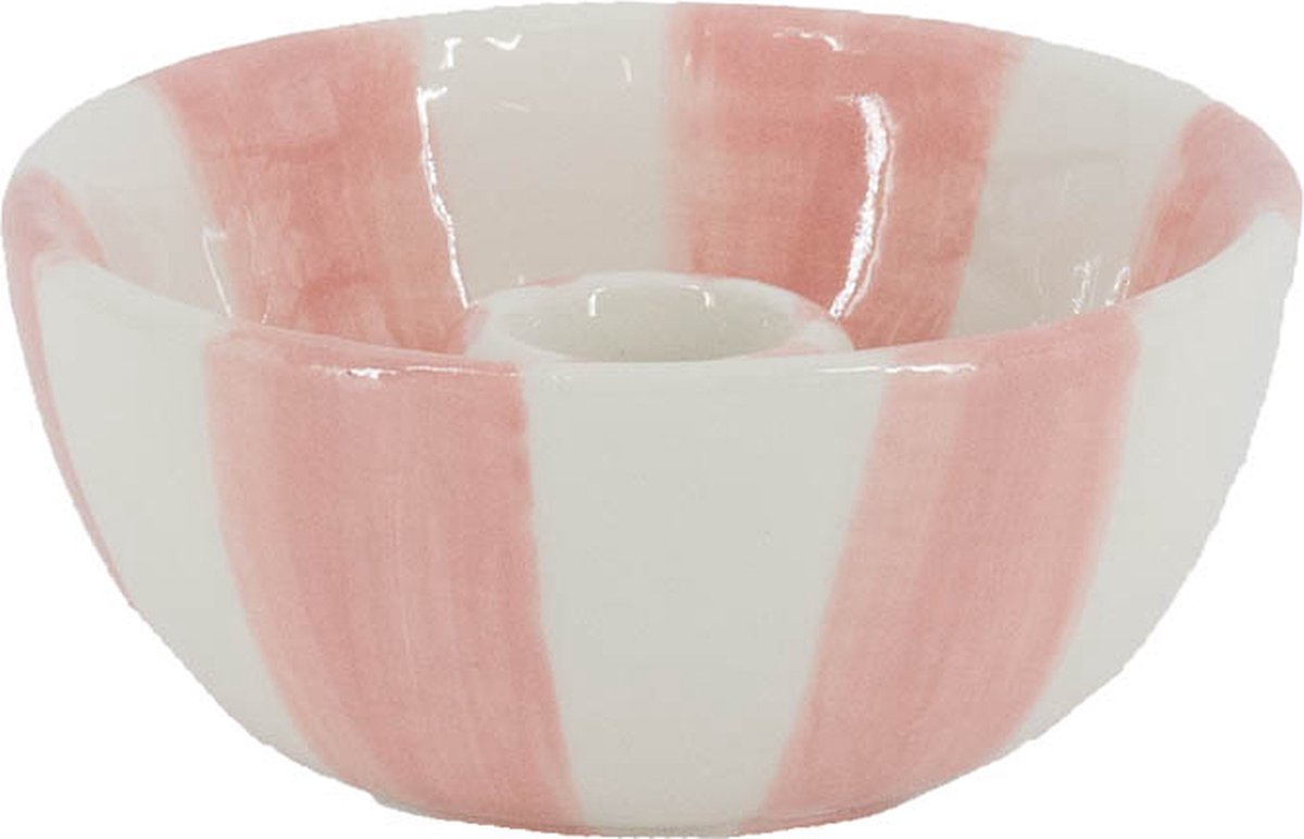 Kaarsenstandaard keramiek stripes roze wb