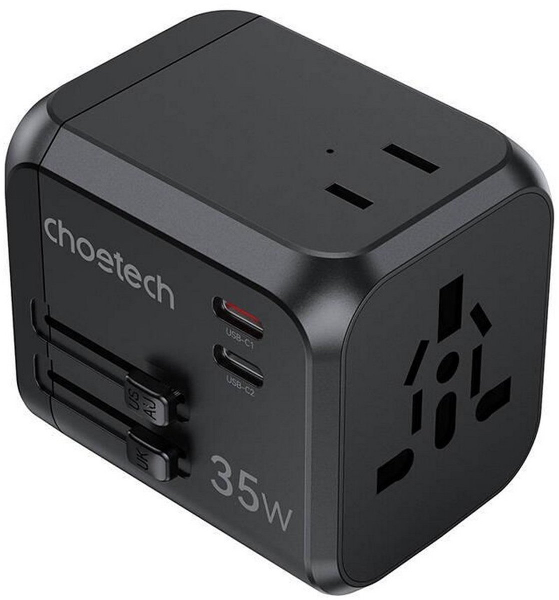 Choetech - 35W Snellader - Oplader met USB C en A - Wereldstekker - Reisstekker - Zwart