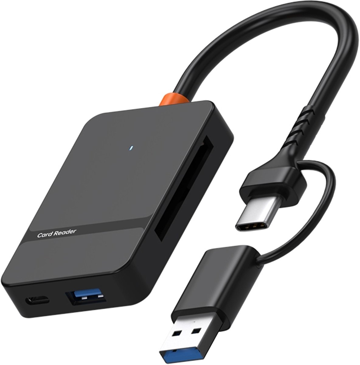 8 IN 1 - USB-C + USB 3.0 naar SD + Micro-SD (tf) + USB-C + USB 3.0 Female kaartlezer adapter kabel - cardreader - geschikt voor o.a. telefoon en laptop - zwart
