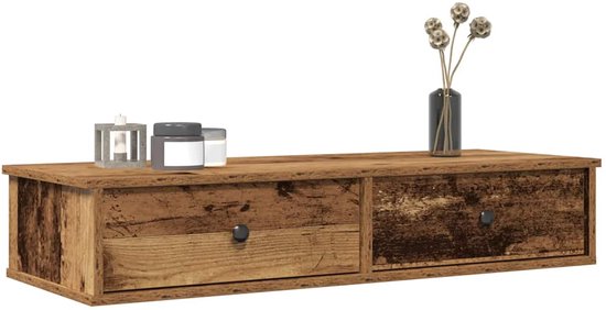 vidaXL Wandschap met lades 80x34x17 cm bewerkt hout wit, wandplank met kast, wandgemonteerde opbergkast, wandopberger, wandopbergkast