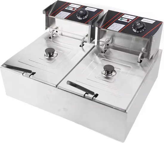 Dubbele Frituurpan - Frituurpan - 12L frituurpan - Dubbel - RVS frituurpan - XL - Zilver