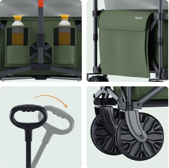 LifeGoods Bolderkar - Opvouwbare Bolderwagen - Strandkar - 100KG - 230L - Verhoogbaar - Met Beschermhoes - Groen van LifeGoods — afbeelding 5