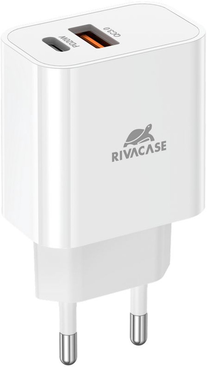 RivaCase PS4102 - Wandlader (EU) USB-C en USB-A - 20W - Snellader - Onbrandbaar - Duurzaam - Wit