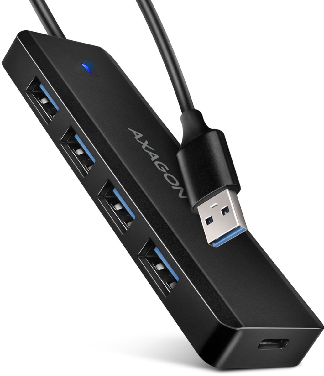 Axagon HUE-C1A interface hub USB 3.2 Gen 1 (3.1 Gen 1) Type-A 5000 Mbit/s Zwart