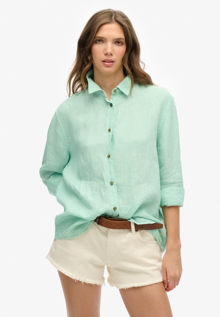 Superdry Casual boyfriend overhemd van linnen Dames Shirts Groen