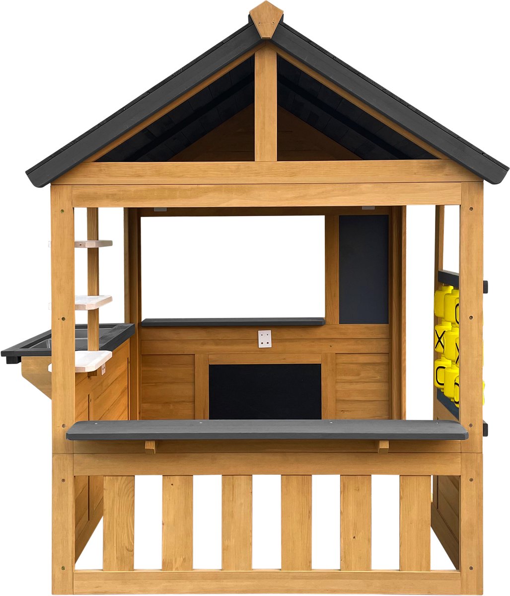 AXI Lynn Speelhuis in Bruin / Antraciet – Houten Speelhuisje met Speelkeuken, Boter, Kaas en Eieren spel en accessoires – FSC hout – Tuinhuisje voor kinderen - 10 jaar garantie! — afbeelding 3