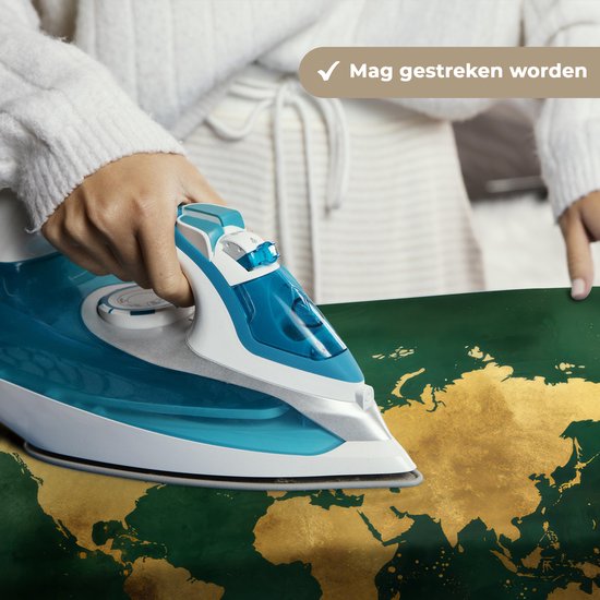 Wandkleed 60x45 cm - Wanddoek Wereldkaart - Groen - Goud - Wandtapijt - Wandkleden