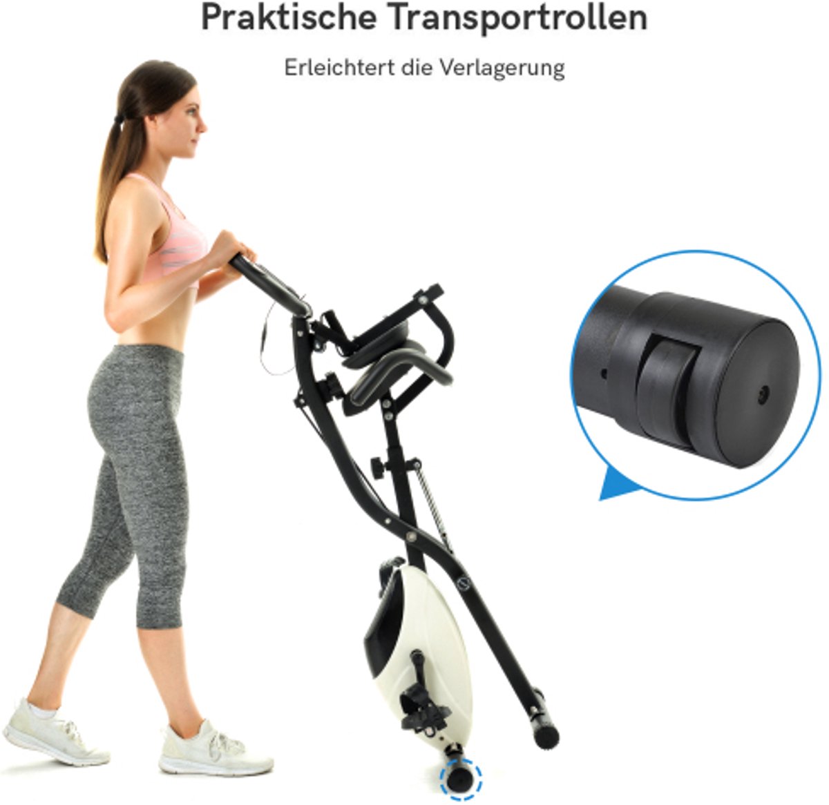Afbeelding 3 van X-Bike, magnetische opvouwbare fitnessfiets, hometrainer voor cardiotraining indoor cycling met trainingscomputer en uitbreidingsbanden，wit