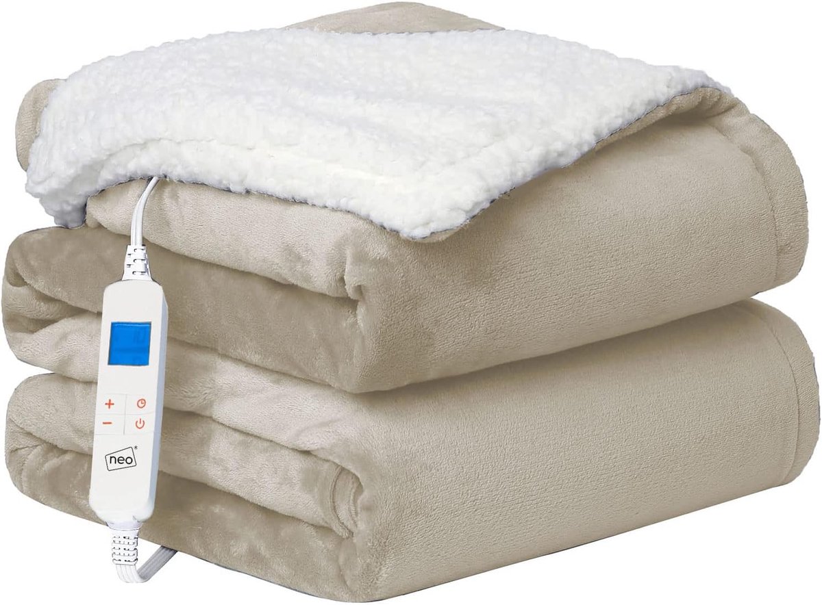 Zachte Elektrisch Verwarmde Deken voor Optimaal Comfort - Omkeerbare Flanel Sherpa (Beige)