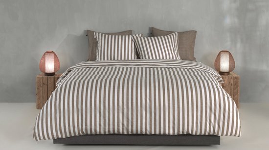 Zohome Dekbedovertrek Banda-di-Lino - Bedlinnen met Strepen - 140x220 - Taupe - Dekbedhoes van 100% Katoen — afbeelding 3