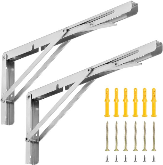 4 Stuks RVS Wandplanksteunen 14 Inch - Opvouwbare Driehoekbeugels Voor Werkbank, Plank Of Tafel