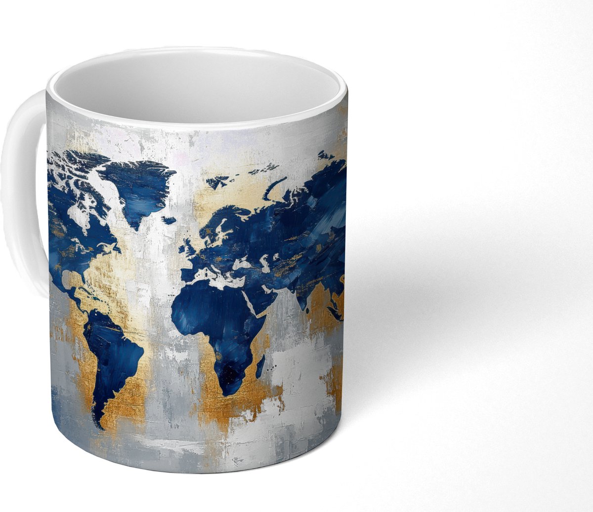 Mok - Koffiemok - Wereldkaart - Blauw - Abstract - Mokken - 350 ML - Beker - Koffiemokken - Theemok