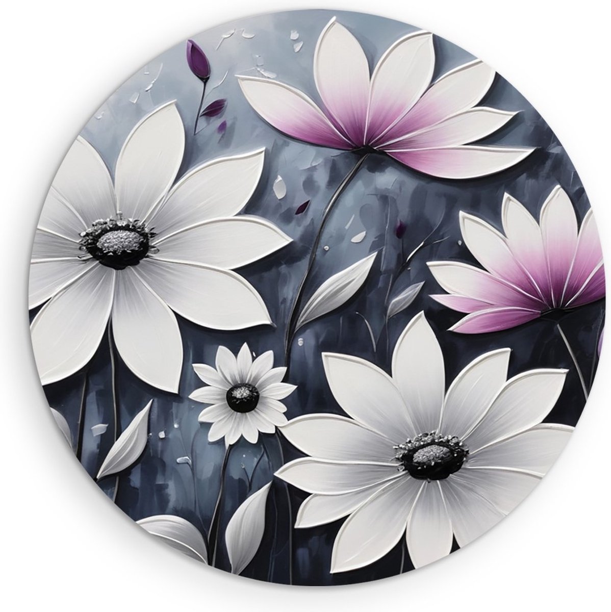 Saammp Forex Muurcirkel - grijs - paarse - Bloemen - Abstract - Ø 80 - Wandcirkel - Wanddecoratie Cirkel - Muurdecoratie Woonkamer - Kantoor Decoratie