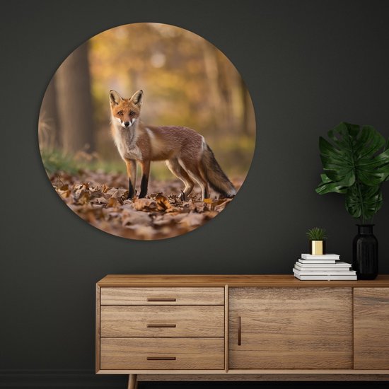 Saammp Muurcirkel Hout - Vos in het bos - Natuur - Dieren - Ø 60 - Wandcirkel - Wanddecoratie Cirkel - Muurdecoratie Woonkamer - Slaapkamer decoratie - Rond Schilderij