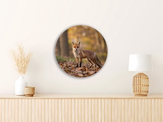 Saammp Muurcirkel Hout - Vos in het bos - Natuur - Dieren - Ø 60 - Wandcirkel - Wanddecoratie Cirkel - Muurdecoratie Woonkamer - Slaapkamer decoratie - Rond Schilderij