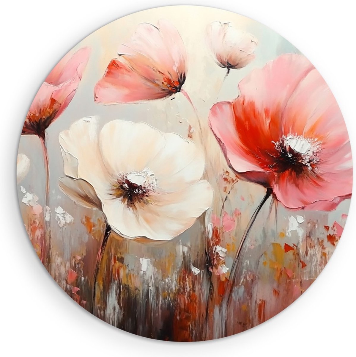 Saammp Muurcirkel Hout - Wit Roze Gekleurde Bloemen - Natuur - Abstract - Ø 60 - Wandcirkel - Wanddecoratie Cirkel - Muurdecoratie Woonkamer - Kantoor Decoratie
