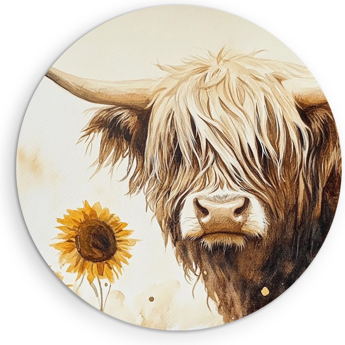 Saammp Forex Muurcirkel - Schotse Hooglander Koe - Abstract - Dieren - Natuur - Ø 70 - Wandcirkel - Wanddecoratie Cirkel - muurdecoratie Woonkamer - Slaapkamer decoratie - Rond Schilderij