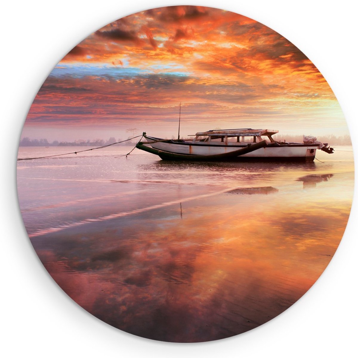 Saammp Forex Muurcirkel - Boot in zonsondergang - Abstract - Ø 90 - Wandcirkel - Wanddecoratie Cirkel - Muurdecoratie Woonkamer - Slaapkamer decoratie - Rond Schilderij