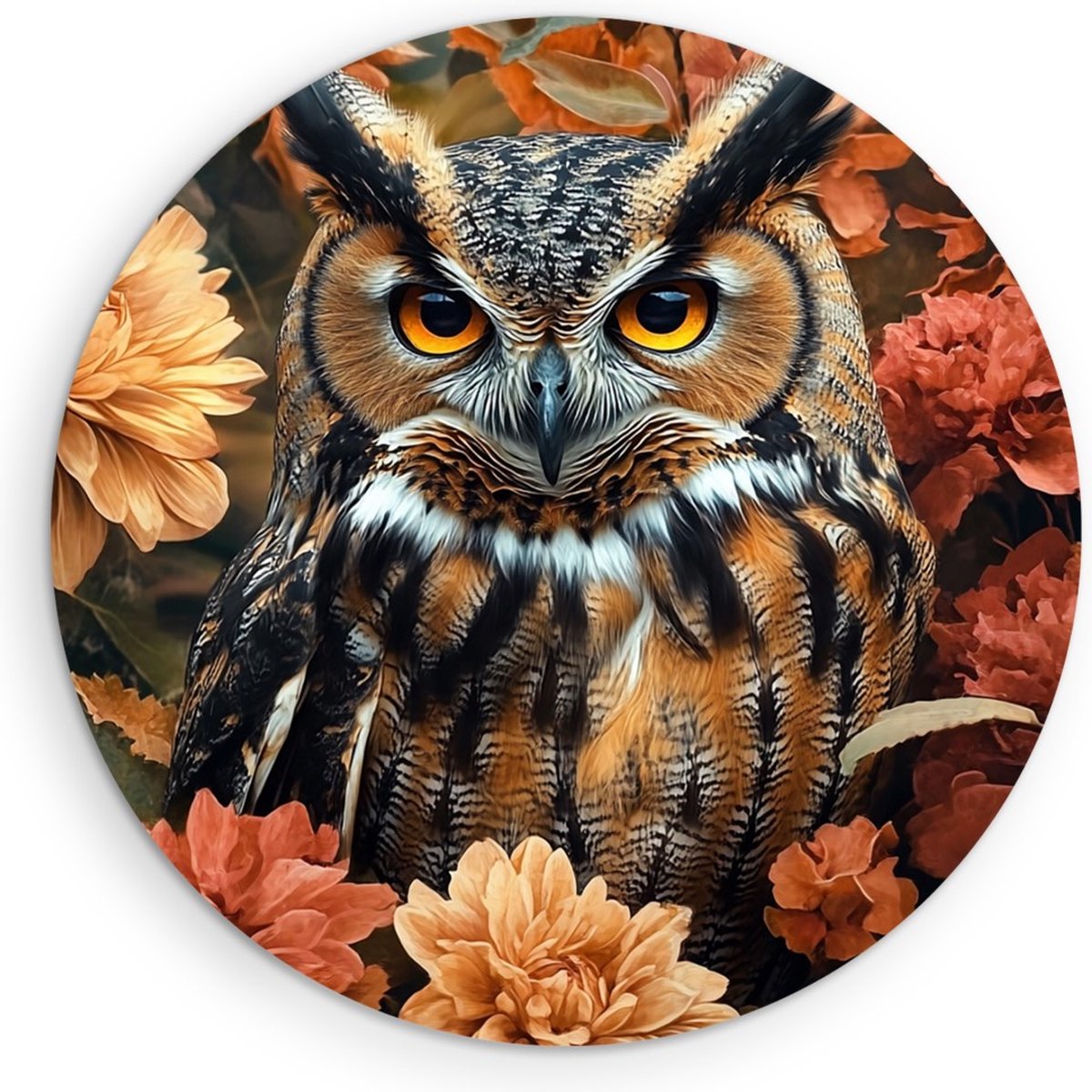 Saammp Forex Muurcirkel Uil - bloemen - Abstract - Dieren - Natuur - Ø 40 - Wandcirkel - Wanddecoratie Cirkel - muurdecoratie Woonkamer - Slaapkamer decoratie - Rond Schilderij
