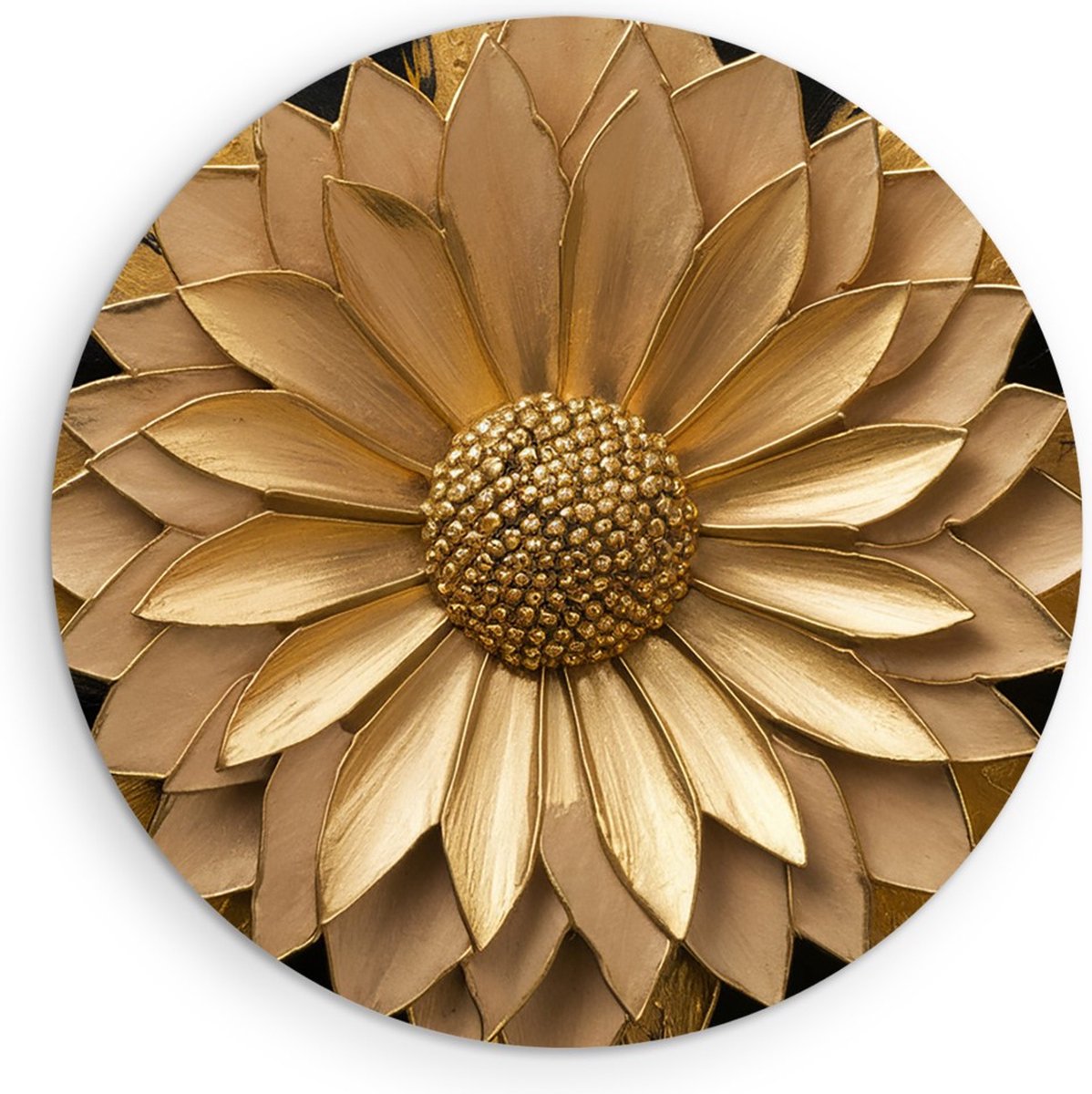 Saammp Muurcirkel Hout - Goude Bloem - Natuur - Abstract - Ø 70 - Wandcirkel - Wanddecoratie Cirkel - Muurdecoratie Woonkamer - Kantoor Decoratie