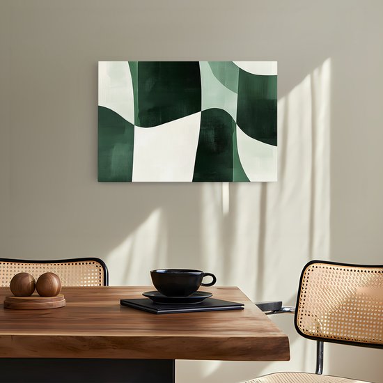 Saammp Canvas Schilderij - Groen Geblokt - Abstract - 40x30 - Foto op canvas - Wanddecoratie - Muurdecoratie Woonkamer - Kantoor Decoratie