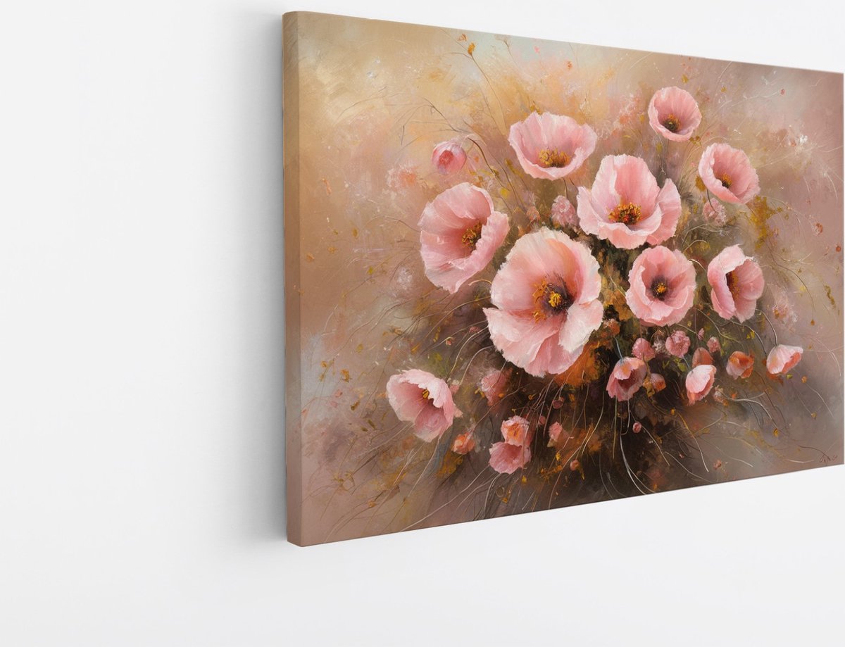 Saammp Canvas Schilderij - Roze bloemen - Abstract - 120x80 - Foto op canvas - Wanddecoratie - Muurdecoratie - Kantoor Decoratie Multicolor