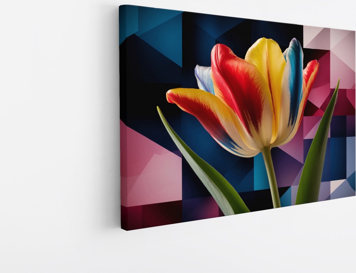 Saammp Canvas Schilderij - Gekleurde Tulp - Natuur - Abstract - 90x60 - Foto op canvas - Wanddecoratie - Muurdecoratie Woonkamer - Kantoor Decoratie Multicolor