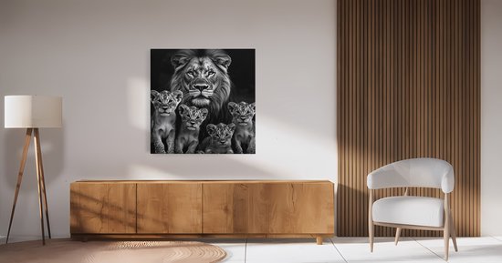 Saammp Canvas Schilderij - Grote Leeuwen familie - Natuur - Dieren - 20x20 - Foto op canvas - Wanddecoratie - Muurdecoratie Woonkamer - Slaapkamer decoratie - Canvas Print