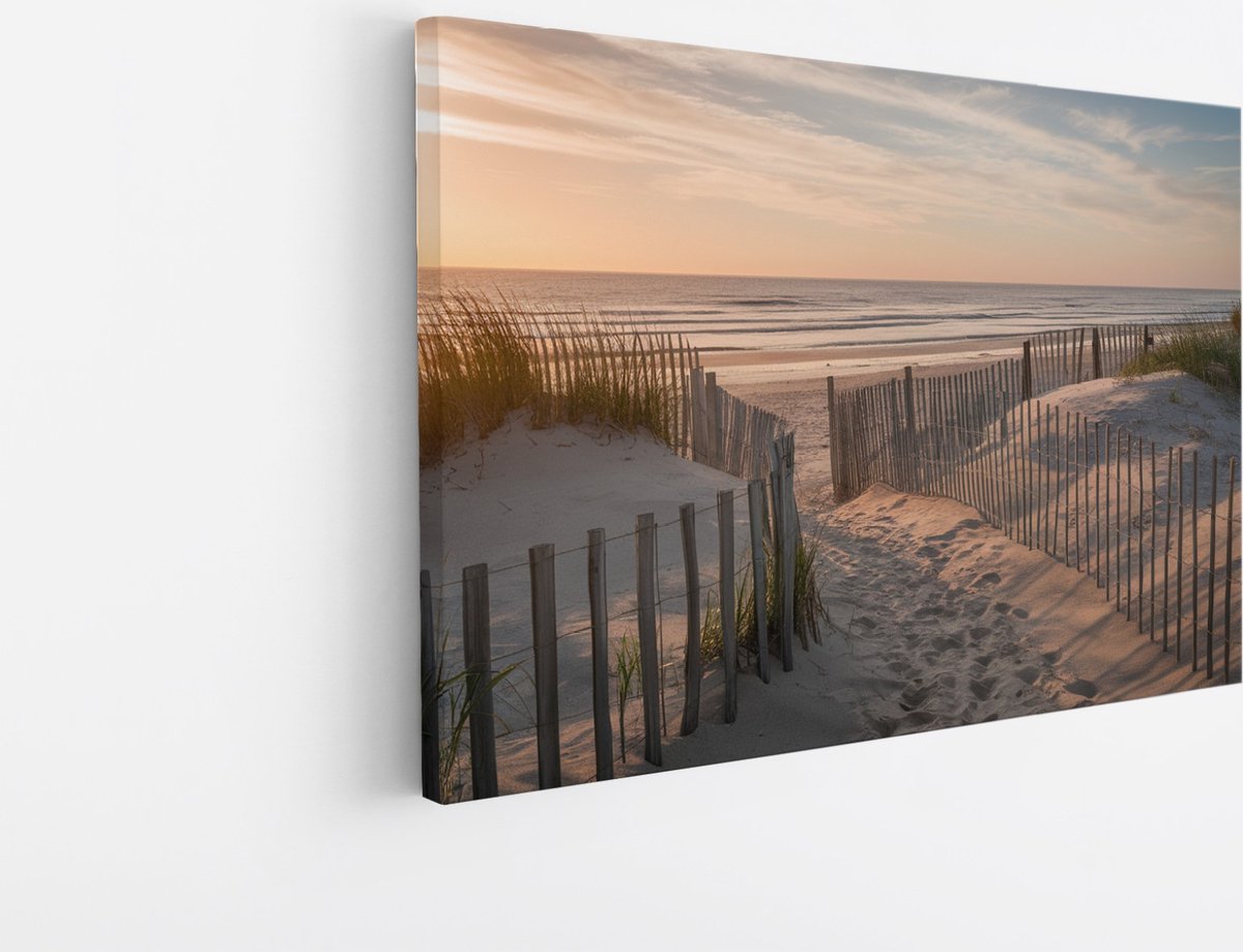 Saammp Canvas Schilderij - Zonsopgang - Strand en Zee - Duinen - 70x50 - Foto op canvas - Wanddecoratie - muurdecoratie Woonkamer - Slaapkamer decoratie - Canvas Print Multicolor