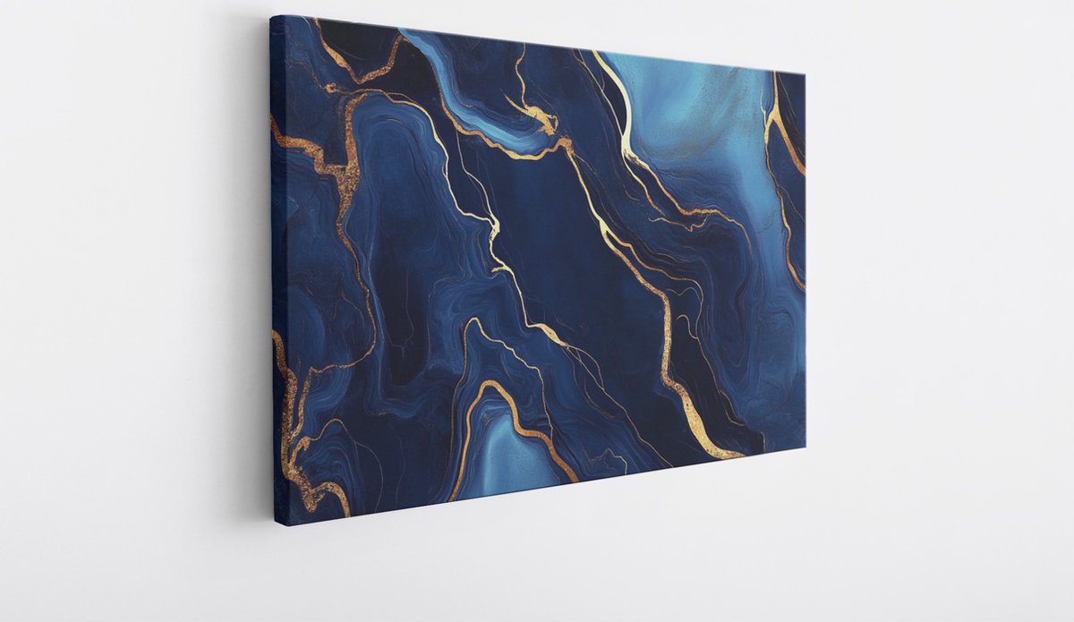 Saammp Canvas Schilderij - Marmer - Vloeibaar - Blauw - Abstract kunstwerk - 100x75 - Foto op canvas - Wanddecoratie - Muurdecoratie Woonkamer - Slaapkamer decoratie - Canvas Print Multicolor