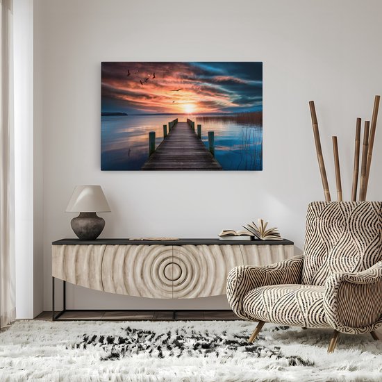 Saammp Peinture sur toile - Échafaudage avec oiseaux - Paysage - Nature - 120x80 - Photo sur toile - Décoration murale - Décoration murale Salon - Décoration chambre à coucher - Impression sur toile