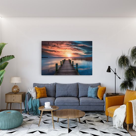 Saammp Peinture sur toile - Échafaudage avec oiseaux - Paysage - Nature - 120x80 - Photo sur toile - Décoration murale - Décoration murale Salon - Décoration chambre à coucher - Impression sur toile