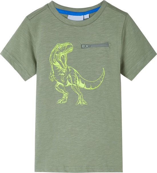 Kindershirt korte mouwen 104 - Lichtkaki - Dinosaurus