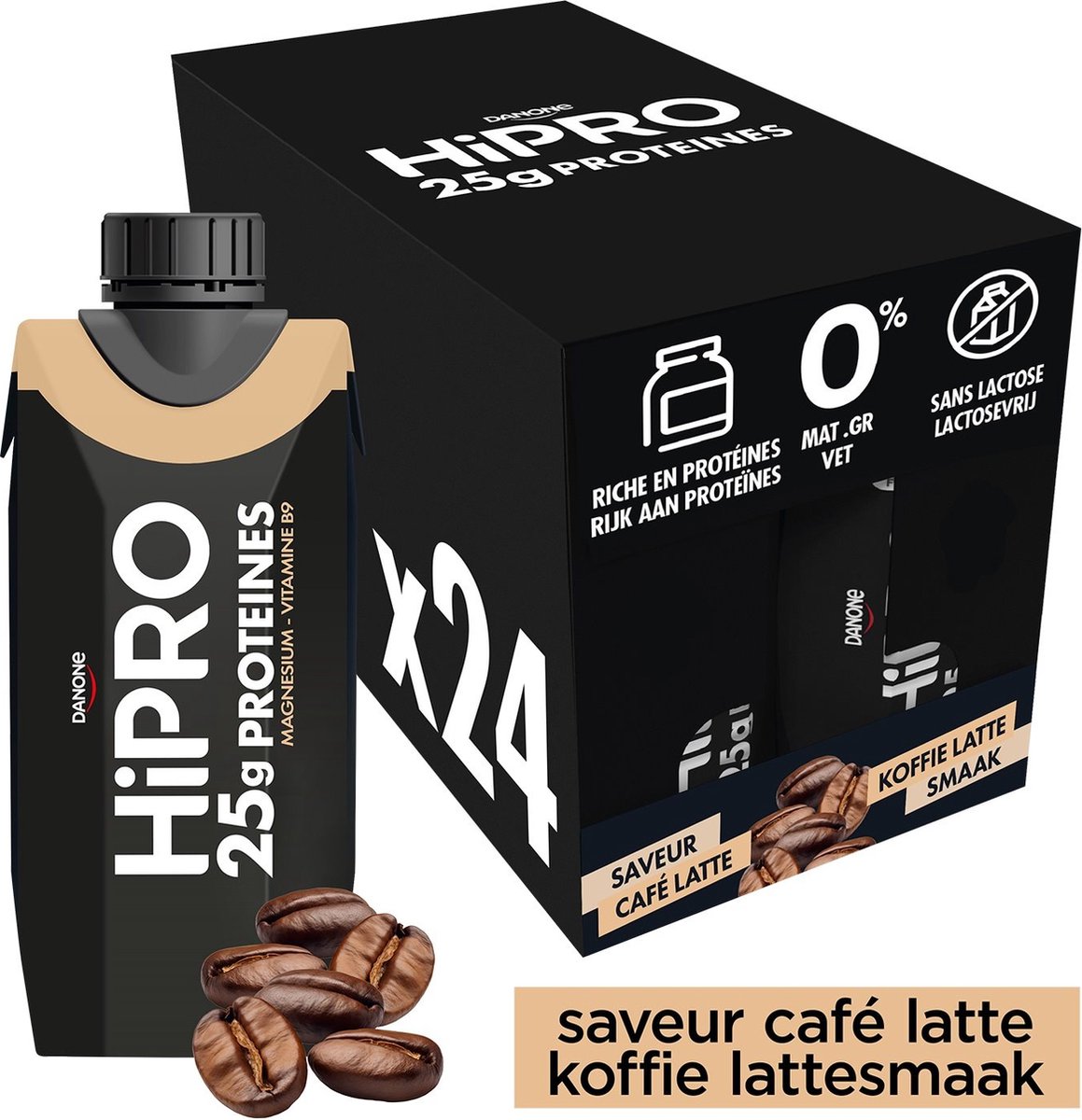 Danone HiPRO Eiwitshake – Koffie / Café Latte – 25g Proteïne – 24 x 330ml – Lactosevrij