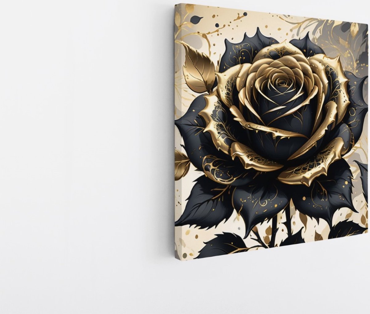 Saammp Canvas Schilderij - Bloem - Zwart - Goud - Abstract - 40x40 - Foto op canvas - Wanddecoratie - Muurdecoratie Woonkamer - Kantoor Decoratie Multicolor