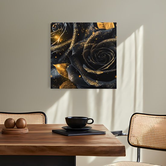 Tableau sur toile Saammp - Roses noires et dorées - Fleurs - 60x60 - Photo sur toile - Décoration murale - Décoration murale murale Salon - Décoration bureau