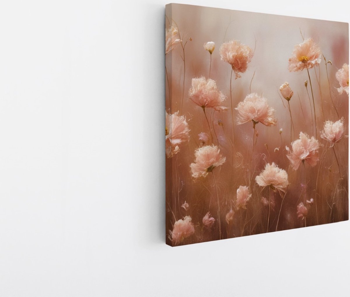 Saammp Canvas Schilderij - Roze Bloemen - Abstract - Kunst - 100x100 - Foto op canvas - Wanddecoratie - Muurdecoratie Woonkamer - Kantoor Decoratie Multicolor