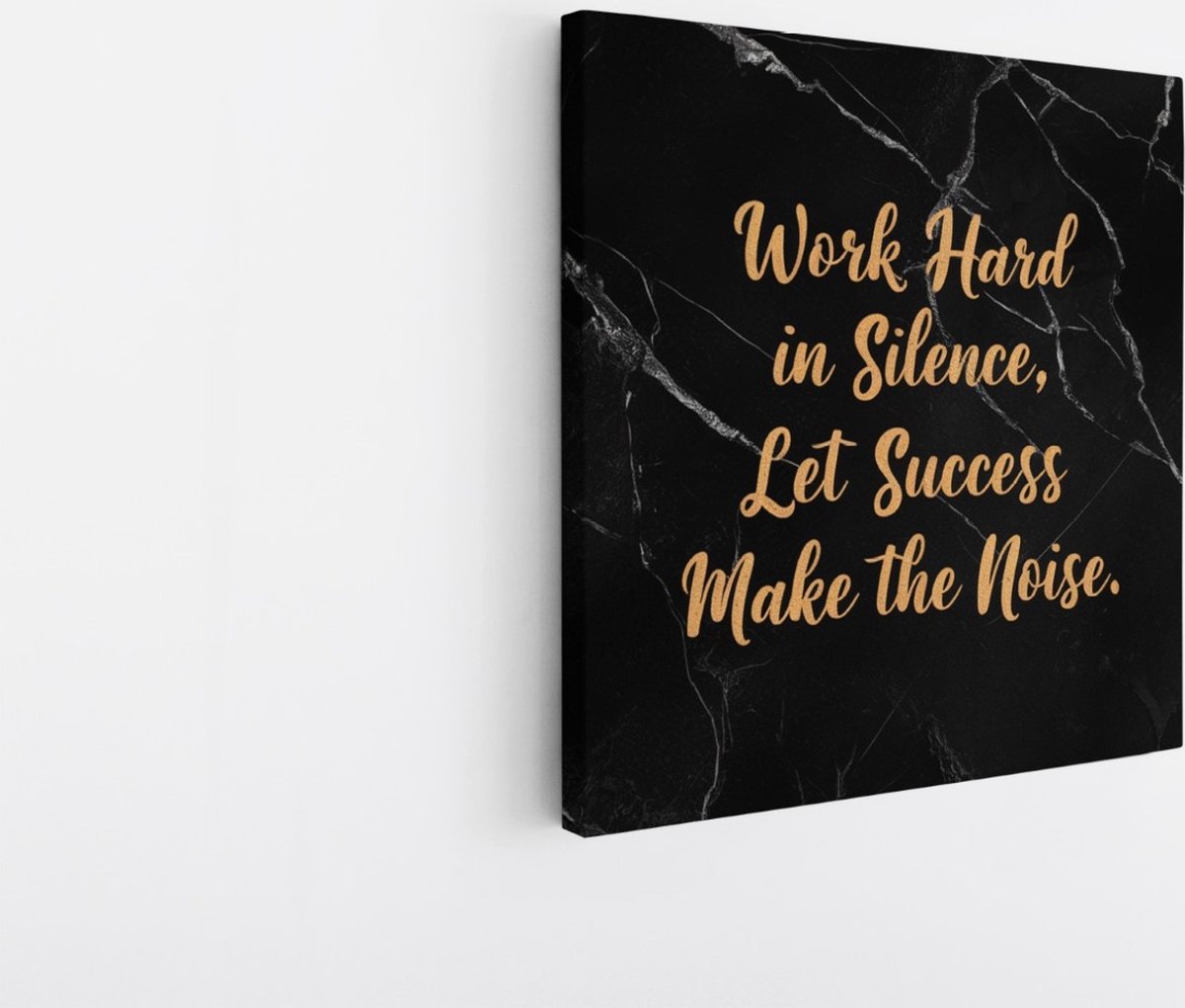 Saammp Canvas Schilderij - Work Hard - Goud - Quote - 100x100 - Foto op canvas - Wanddecoratie - muurdecoratie Woonkamer - Slaapkamer decoratie - Canvas Print Multicolor