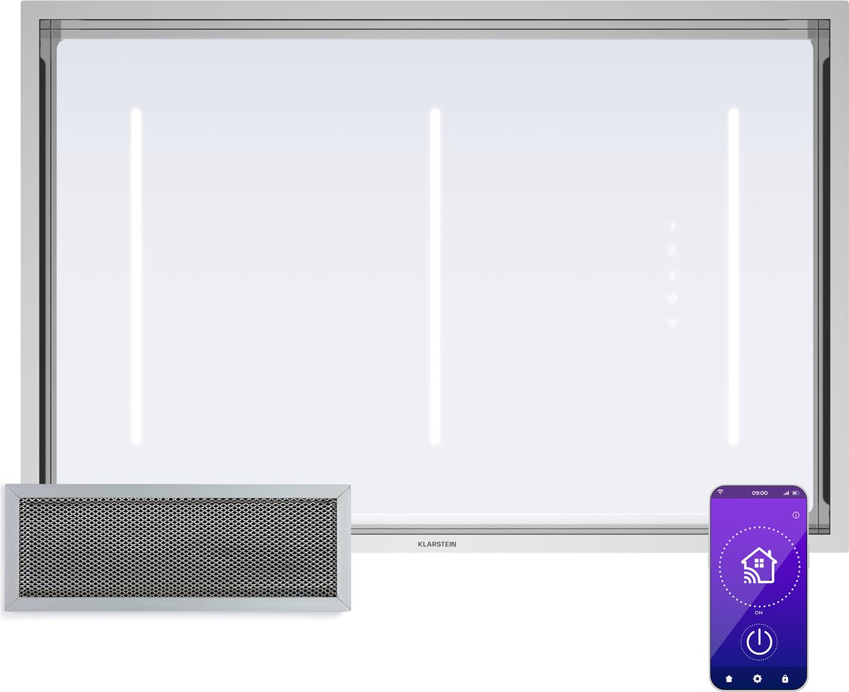 Klarstein Afzuigkap LuxeAir - 562 m³/h luchtstroom, A energie-efficiëntie, WLAN & touchbediening, LED-verlichting, 110 W motor, aluminium vetfilter, zwart - 50 cm - voor Keuken - Afzuiging Afstandsbediening Energiezuinig - Dampkap