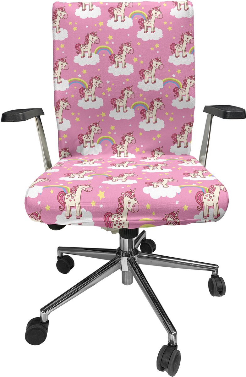 New Bed Cartoon Eenhoorns op Wolken Stoelhoes voor Bureaustoel, Rekbare en Wasbare Stoffen Hoes, Grote Maat