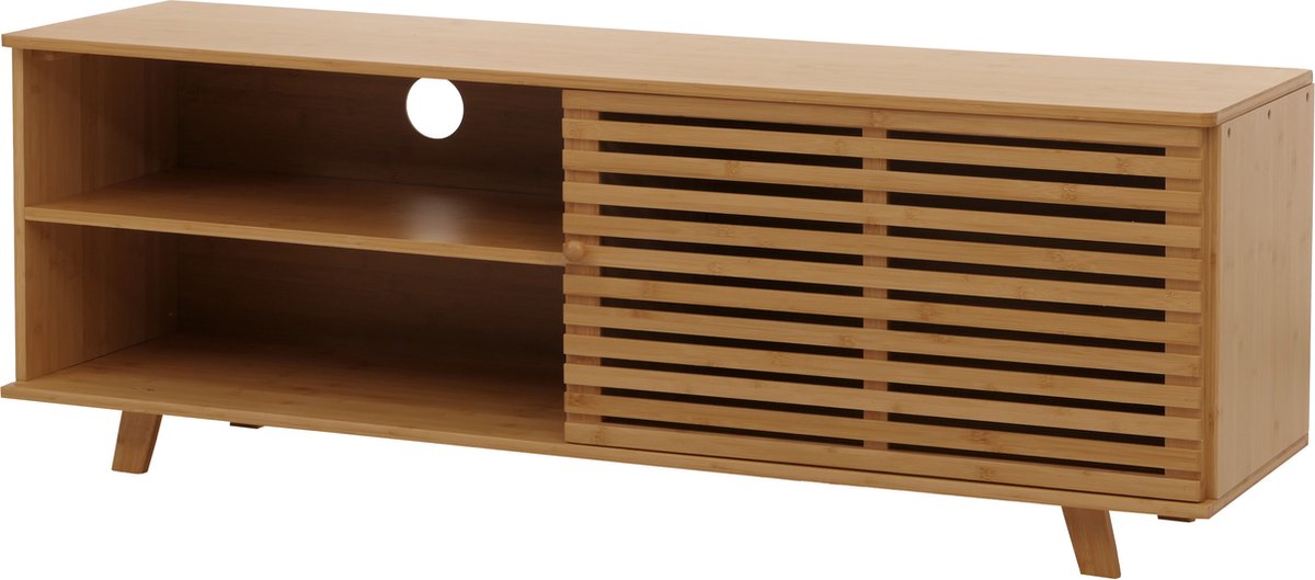 MCW Bamboe TV-rek MCW-N80, TV-tafel lowboard ladekast, opbergvakken MVG-gecertificeerd 50x140x40cm bruin