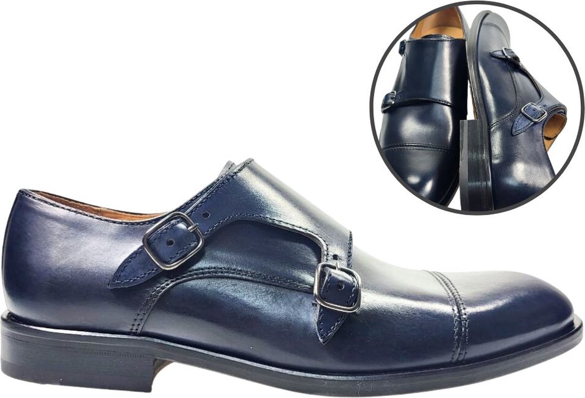 Stravers - Maat 39 Herenschoenen met Gesp Blauw Monk Straps Kleine Maten Herenschoenen met Gesp