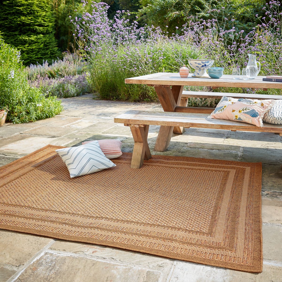 flycarpets Binnen & Buitenkleed Layla Border - Naturel / Multi 120x170 cm
