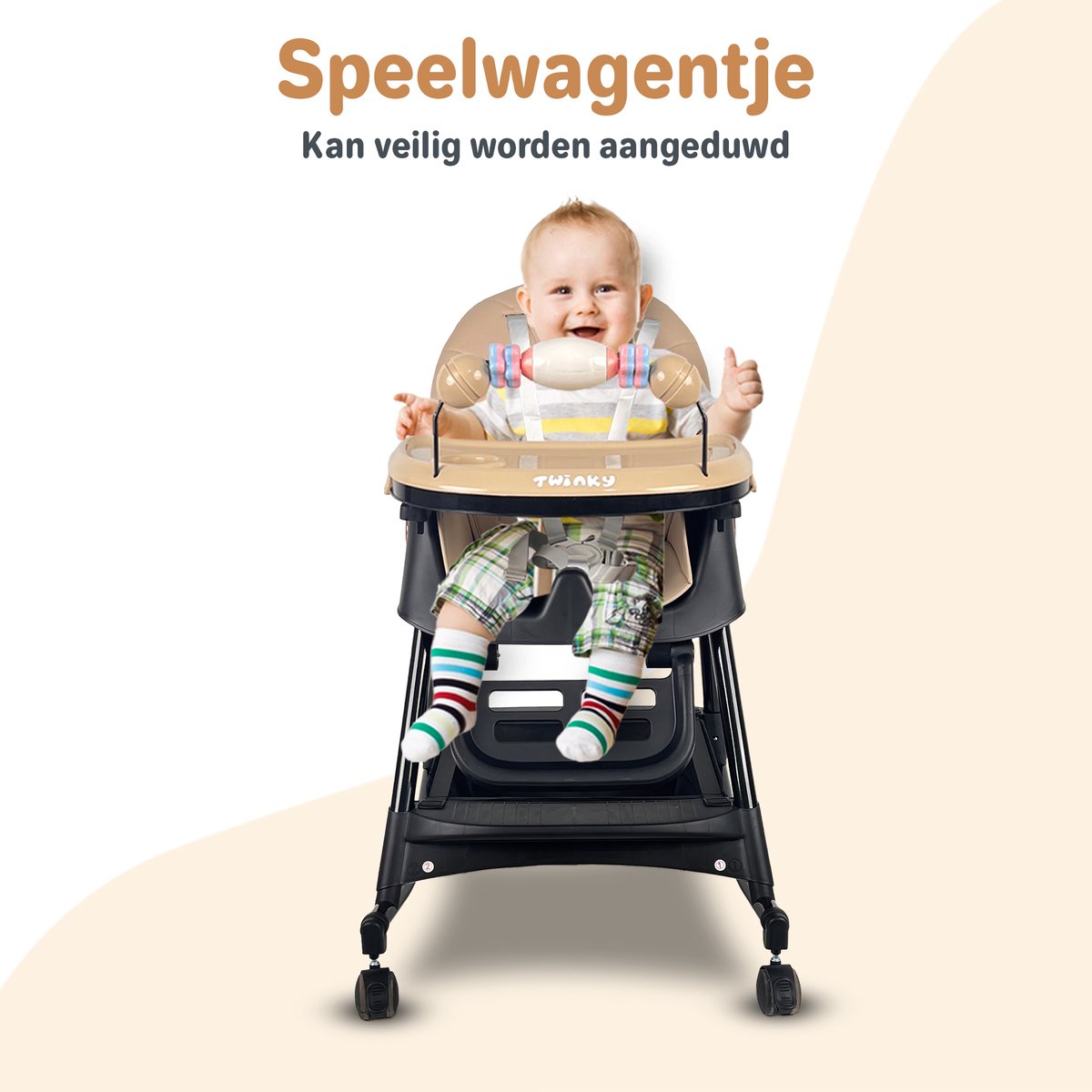 Twinky Kinderstoel ECO - Inklapbaar Eetstoel Baby met Tafel & Tablethouder - 2-in-1 Babystoel & Peuterstoel - Meegroeistoel met Anti Slip Pootjes