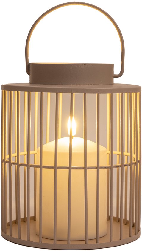 Anna Collection Windlicht/kaarsenhouder buiten lantaarn - beige/zand - 15 x 18 cm - metaal - Incl. LED kaars - tuinlampen