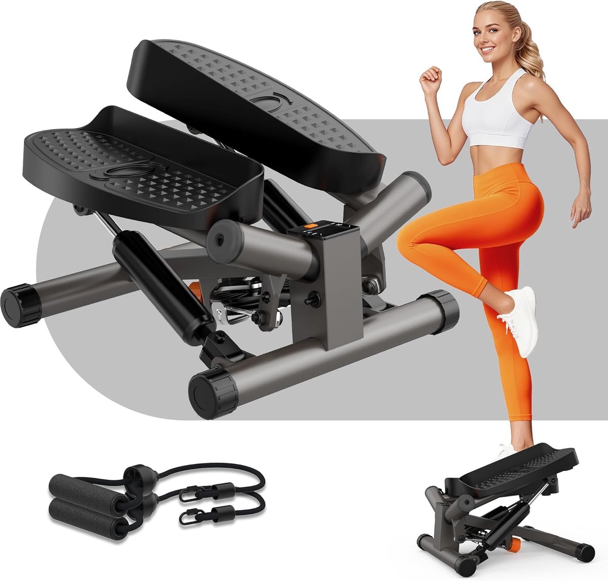 Twist Stepper voor Thuis met Weerstandsbanden en LCD-monitor - Ruimtebesparend en Antislip Pedaal voor Full-Body Training