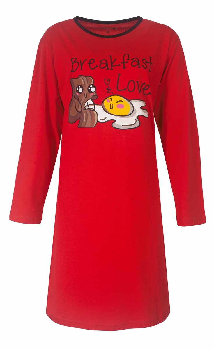 Temptation Dames Nachthemd - Bigshirt - Lange Mouw - Rood - Maat XXL