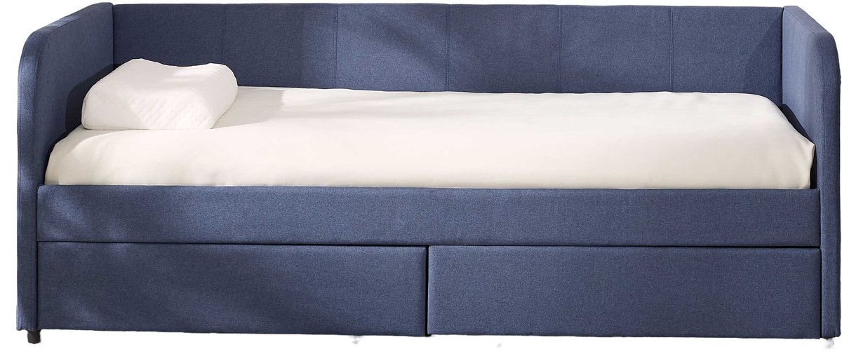 Kajuitbed Spector - 90 X 200 Cm - Met Opberglades - Blauw - Emob Exclusive - Eenpersoons Gestoffeerd Bed - Blauw - Stof; MDF Eenpersoons Normaal Bed