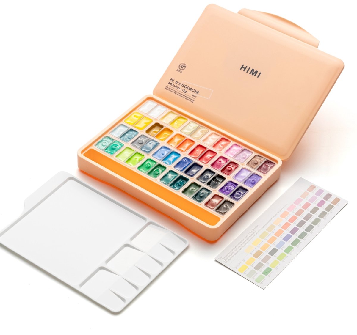 HIMI - Gouache - Twin split cups - set van 48 kleuren - 12g - 3 penselen - Peach Fuzz — afbeelding 12